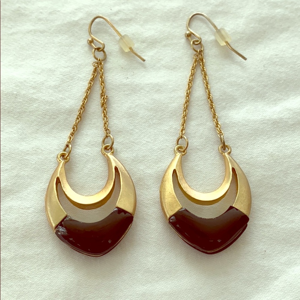Black and Gold Swoop Chain Earrings
